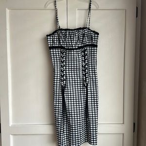 Betsey Johnson black and white checkers print dress, size 0 with lace rims.